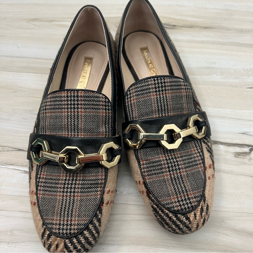 Louise et Cie Lo Brone Brown Plaid Chain Loafers - Picture 10 of 10
